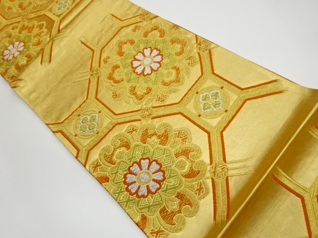 JAPANESE KIMONO / VINTAGE FUKURO OBI / WOVEN FLOWER CREST & SHOKKOMON PATTERN